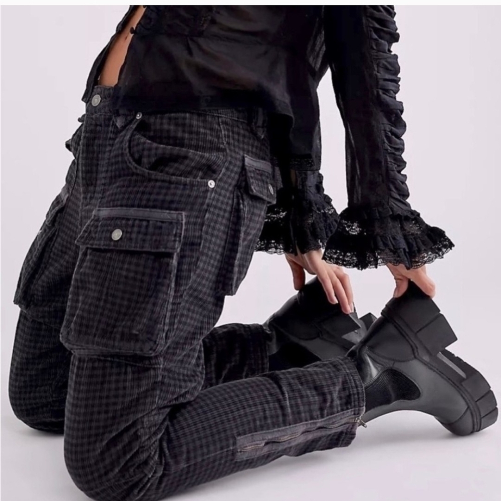 We The Free Black Checkered corduroy Pants